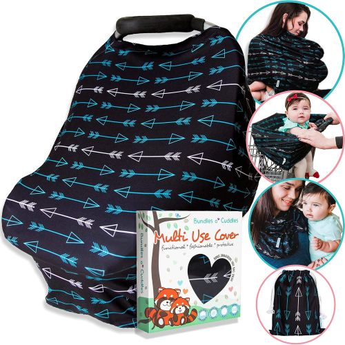  Bundles o Nursing Cover Carseat Canopy, Multi-Use Soft Stretchy Car Seat Covers for Baby Stroller, Breastfeeding Scarf, High Chair, Shopping Cart, Gift Set for Boys and Girls “Hush” (Black A