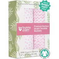 Bunny Palm Muslin Swaddle Blankets - Organic Bamboo Set of 2 Baby Blanket - Large Nursery Swaddle Wrap in Pink Hearts and Chevrons - Receiving Blankets for Newborn Girl