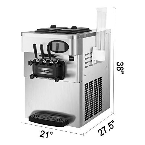  BuoQua Speiseeisbereiter Edelstahl Farbe Kommerzielle Softeismaschine Eismaschine Ice Cream maker 220V Edelstahl Maschine mit Eikegel und Vorgekuehltes LCD Panel