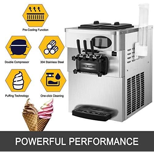  BuoQua Speiseeisbereiter Edelstahl Farbe Kommerzielle Softeismaschine Eismaschine Ice Cream maker 220V Edelstahl Maschine mit Eikegel und Vorgekuehltes LCD Panel