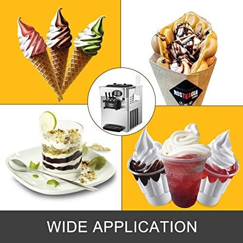  BuoQua Speiseeisbereiter Edelstahl Farbe Kommerzielle Softeismaschine Eismaschine Ice Cream maker 220V Edelstahl Maschine mit Eikegel und Vorgekuehltes LCD Panel