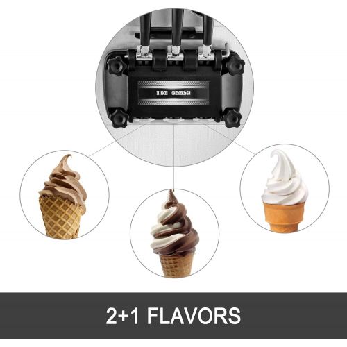  BuoQua Speiseeisbereiter Edelstahl Farbe Kommerzielle Softeismaschine Eismaschine Ice Cream maker 220V Edelstahl Maschine mit Eikegel und Vorgekuehltes LCD Panel