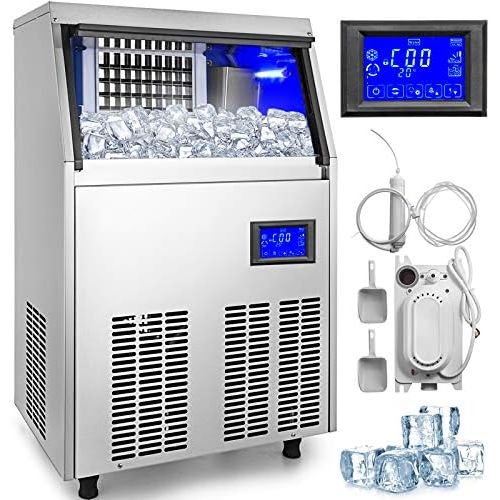  [아마존베스트]BuoQua 50 kg Commercial Ice Maker 220 V Ice Cube Tray Commercial Ice Cube Tray Stainless Steel with Drain Pump and LCD Screen