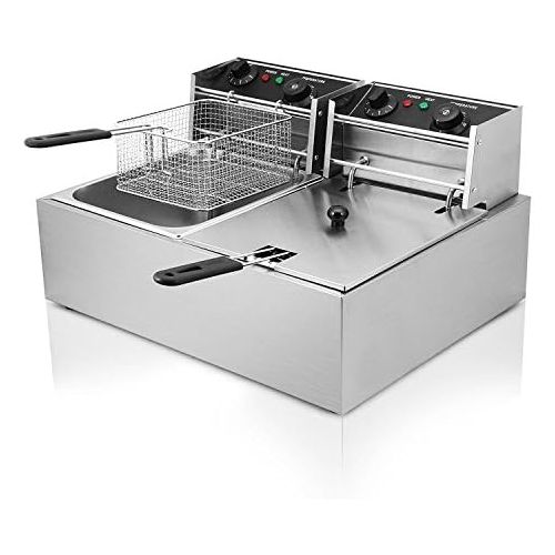  Marke: Buoqua Buoqua 20L Elektrische Friteuse Deep Fryer Edelstahl 5000W Doppeltank Fat Chip Friteuse mit Zeitschaltuhr und Ablasshahn