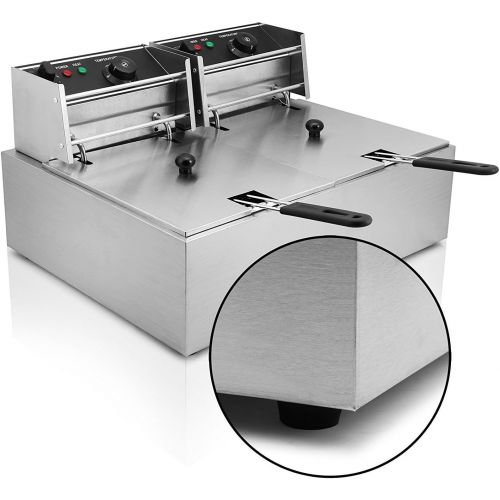  Marke: Buoqua Buoqua 20L Elektrische Friteuse Deep Fryer Edelstahl 5000W Doppeltank Fat Chip Friteuse mit Zeitschaltuhr und Ablasshahn