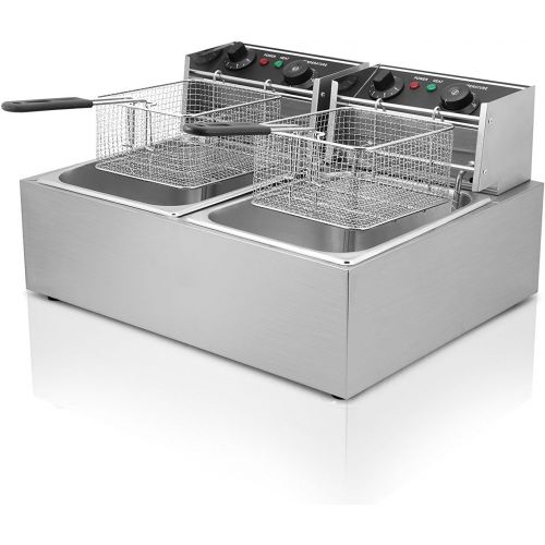  Marke: Buoqua Buoqua 20L Elektrische Friteuse Deep Fryer Edelstahl 5000W Doppeltank Fat Chip Friteuse mit Zeitschaltuhr und Ablasshahn