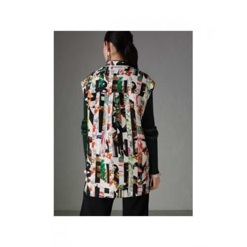 버버리 Burberry Archive Scarf Print Silk Sleeveless Shirt