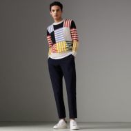 Burberry Striped Intarsia Cashmere Cotton Sweater