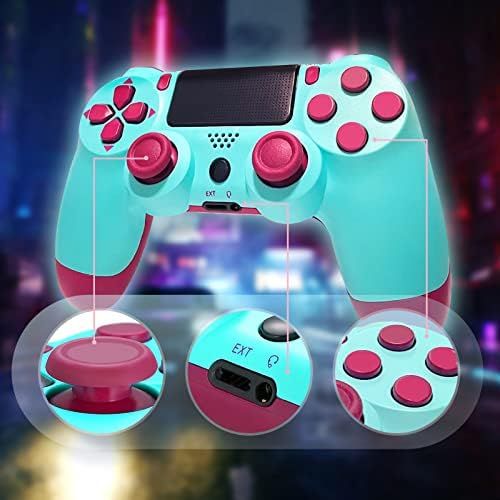  Burcica Wireless Controller Compatible with Playstation 4 System, for PS4 Console with Charging Cable, Gamepad Gift for Girls/Kids/Man(Berry Blue, 2021 New Model Joystick)