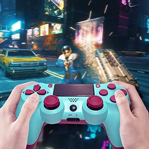  Burcica Wireless Controller Compatible with Playstation 4 System, for PS4 Console with Charging Cable, Gamepad Gift for Girls/Kids/Man(Berry Blue, 2021 New Model Joystick)