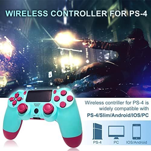  Burcica Wireless Controller Compatible with Playstation 4 System, for PS4 Console with Charging Cable, Gamepad Gift for Girls/Kids/Man(Berry Blue, 2021 New Model Joystick)