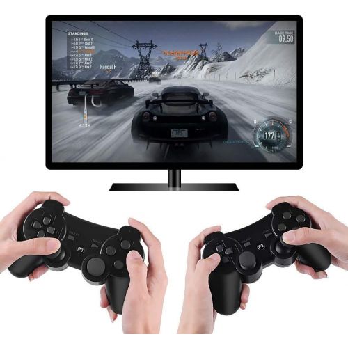  [아마존베스트]Burcica Wireless Controller for PS3 Playstation 3 Dual Shock, Gaming Gamepad Joystick Remote for PS3 6-axis with Charging Cord (2 Pack, Black)