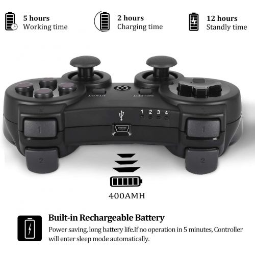  [아마존베스트]Burcica Wireless Controller for PS3 Playstation 3 Dual Shock, Gaming Gamepad Joystick Remote for PS3 6-axis with Charging Cord (2 Pack, Black)