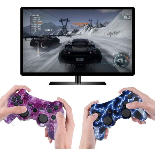  [아마존베스트]Burcica Wireless Controller for PS3 Playstation 3 Dual Shock, Gaming Gamepad Joystick Remote for PS3 6-axis with Charging Cord (Transparent Green and Transparent Blue)