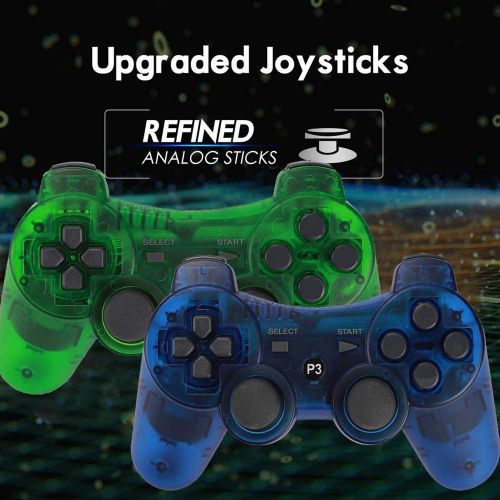  [아마존베스트]Burcica Wireless Controller for PS3 Playstation 3 Dual Shock, Gaming Gamepad Joystick Remote for PS3 6-axis with Charging Cord (Transparent Green and Transparent Blue)