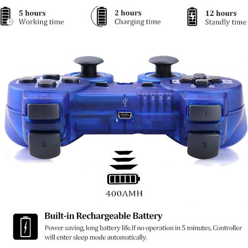  [아마존베스트]Burcica Wireless Controller for PS3 Playstation 3 Dual Shock, Gaming Gamepad Joystick Remote for PS3 6-axis with Charging Cord (Transparent Green and Transparent Blue)