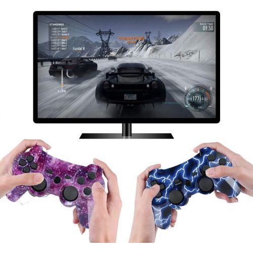  [아마존베스트]Burcica Wireless Controller for PS3 Playstation 3 Dual Shock, Gaming Gamepad Joystick Remote for PS3 6-axis with Charging Cord (2 Pack, Blue+Purple)