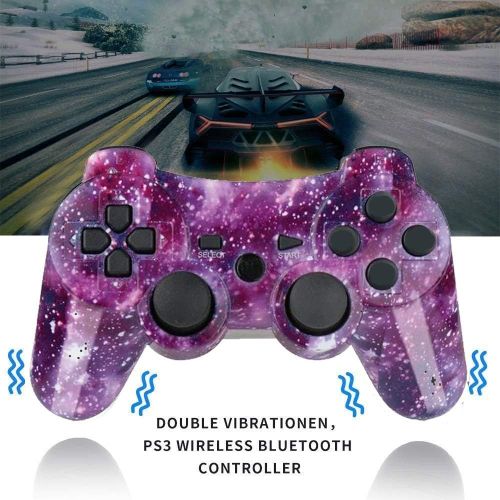  [아마존베스트]Burcica Wireless Controller for PS3 Playstation 3 Dual Shock, Gaming Gamepad Joystick Remote for PS3 6-axis with Charging Cord (2 Pack, Blue+Purple)