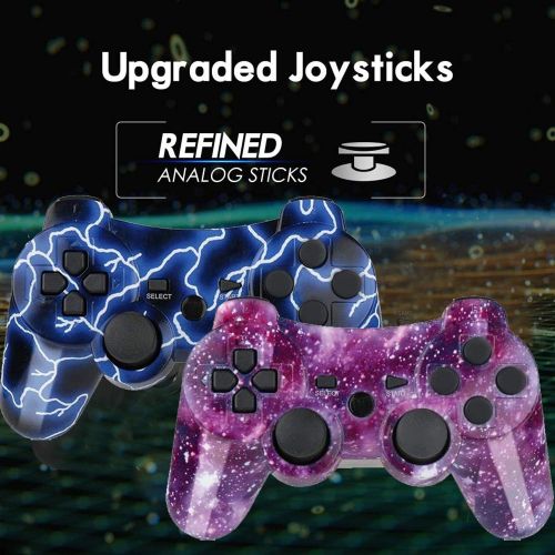  [아마존베스트]Burcica Wireless Controller for PS3 Playstation 3 Dual Shock, Gaming Gamepad Joystick Remote for PS3 6-axis with Charging Cord (2 Pack, Blue+Purple)