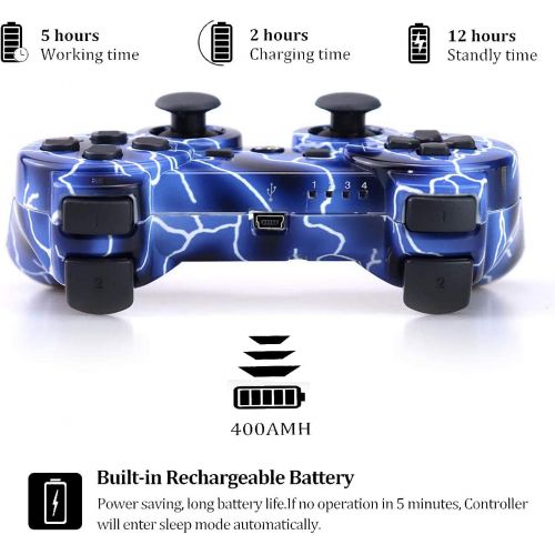  [아마존베스트]Burcica Wireless Controller for PS3 Playstation 3 Dual Shock, Gaming Gamepad Joystick Remote for PS3 6-axis with Charging Cord (2 Pack, Blue+Purple)