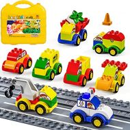 burgkidz 63 Pieces Building Block Toy Cars with Suitcase and 2 Pack Road Baseplate - 8 Different Models Toddler Vehicle Building and Construction Play Gift Set ¡­: Toys & Games