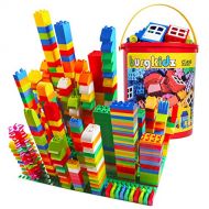 Burgkidz Big Building Block Set - 214 Pieces Toddler Educational Toy Classic Large Size Building Block Bricks - 13 Fun Shapes and Storage Bucket - Compatible with All Major Brands Bulk Bric