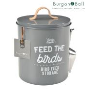 Burgon & Ball Bird Food Storage Tin Charcoal Grey with Scoop and Leather Handle