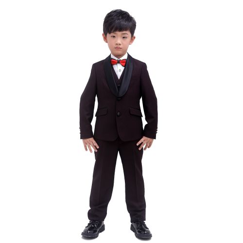  Burgundy with Black Texture 3-piece Tuxedo for Kids 4 - 14 Years