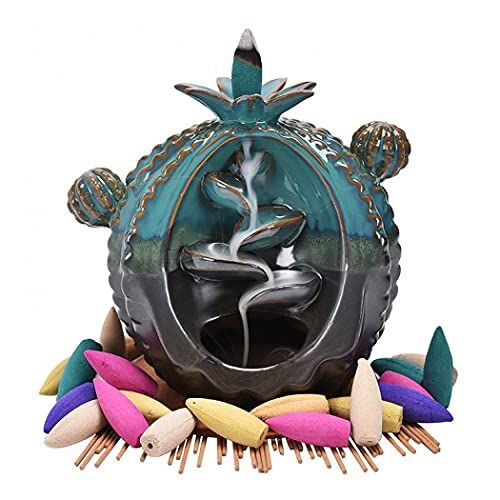  인센스스틱 Buric Waterfall Incense Burner Holder Cute, Ceramic Cactus Backflow Incense Holder with Backflow Incense Cones and Incense Sticks Home Decoration