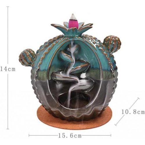  인센스스틱 Buric Waterfall Incense Burner Holder Cute, Ceramic Cactus Backflow Incense Holder with Backflow Incense Cones and Incense Sticks Home Decoration