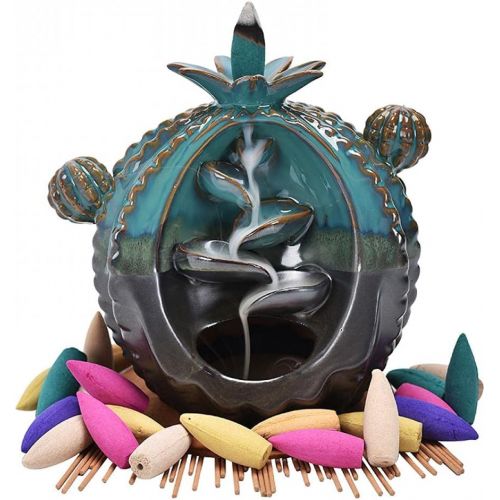  인센스스틱 Buric Waterfall Incense Burner Holder Cute, Ceramic Cactus Backflow Incense Holder with Backflow Incense Cones and Incense Sticks Home Decoration