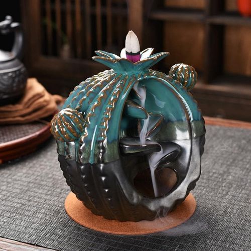  인센스스틱 Buric Waterfall Incense Burner Holder Cute, Ceramic Cactus Backflow Incense Holder with Backflow Incense Cones and Incense Sticks Home Decoration