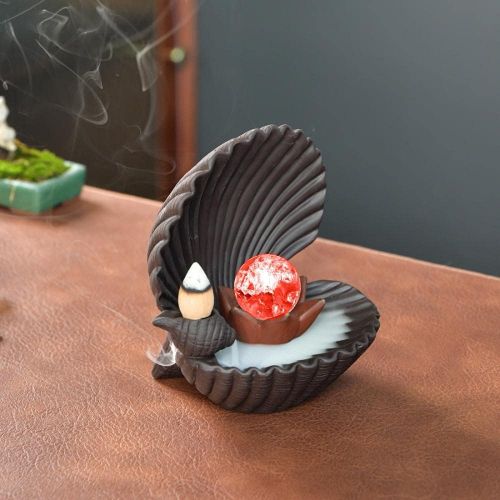  인센스스틱 Buric Ceramic Shell Backflow Incense Holder Luminous Pearl Waterfall Incense Burner with 20 Backflow Incense Cones + 30 Incense Stick, Office ,Yoga Room, Home Decor