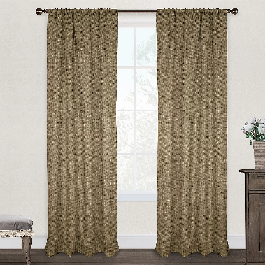 Burlap Rod Pocket Window Curtain Panel Pair in Natural