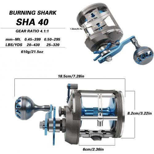  Burning Shark Trolling Reel Saltwater Level Wind Reels, Drag Reels Boat Fishing Ocean Fishing for Sea Bass Grouper Salmon