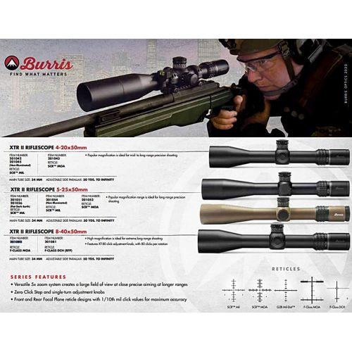  Burris XTR II Scope 5-25x50mm 34mm Tube SF 110 Mil Adjustments SCR Mil Reticle, Matte Black