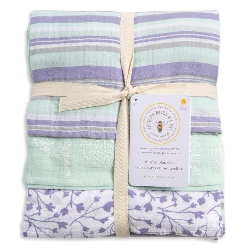  Burts Bees Baby - Swaddles, Muslin Cotton Baby Blankets, 3-Pack, Multipurpose Lightweight & Breathable 100% Organic Cotton (Floral Forest)