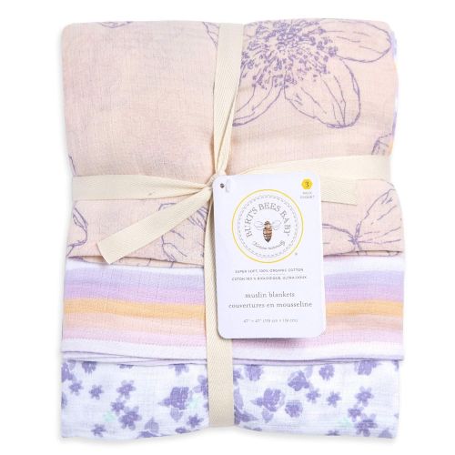  Burts Bees Baby - Swaddles, Muslin Cotton Baby Blankets, 3-Pack, Multipurpose Lightweight &...