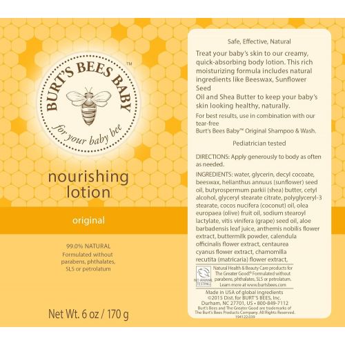  Burts Bees Baby Nourishing Lotion, Original Scent Baby Lotion - 6 Ounce Tube - Pack of 3