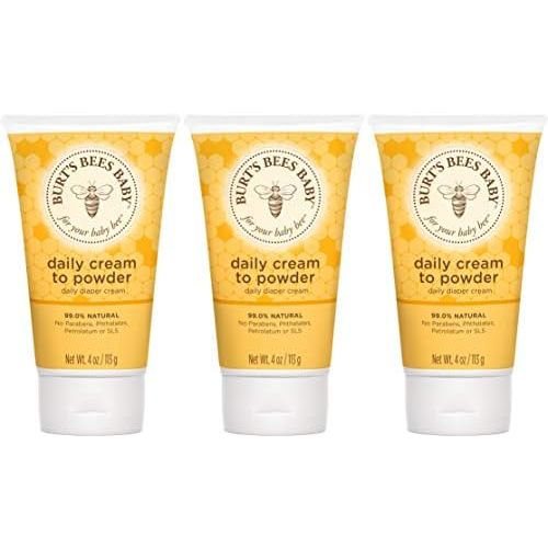  Burts Bees Baby Daily Cream to Powder, Talc-Free Diaper Rash Cream - 4 Ounces Tube - Pack of 3