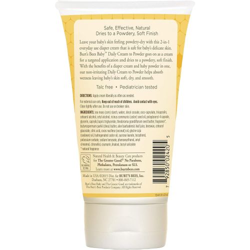  Burts Bees Baby Daily Cream to Powder, Talc-Free Diaper Rash Cream - 4 Ounces Tube - Pack of 3