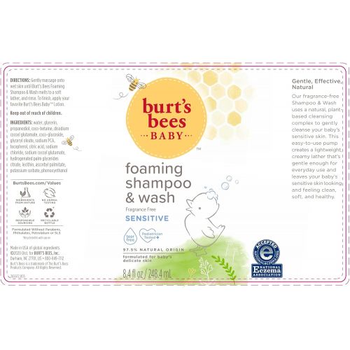  Burts Bees Baby Foaming Shampoo & Wash 8.4 Ounce - Pack of 3