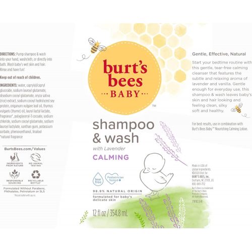  Burts Bees Baby Shampoo & Wash, Calming Tear Free Baby Soap - 12 Fl Oz Bottle (Pack of 3)