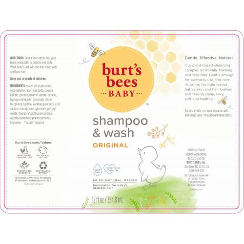  Burts Bees Baby Bee Shampoo & Wash, 12 Fluid Ounces (Pack of 3)