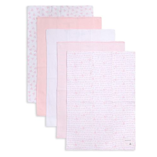  [아마존베스트]Burt's Bees Baby Burts Bees Baby - Burp Cloths, 5-Pack Extra Absorbent 100% Organic Cotton Burp Cloths, Blossom Pink Prints