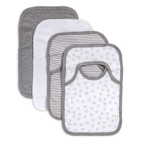  [아마존베스트]Burts Bees Baby - Bibs, 4-Pack Lap-Shoulder Drool Cloths, 100% Organic Cotton with Absorbent Terry Towel Backing (Heather Grey)