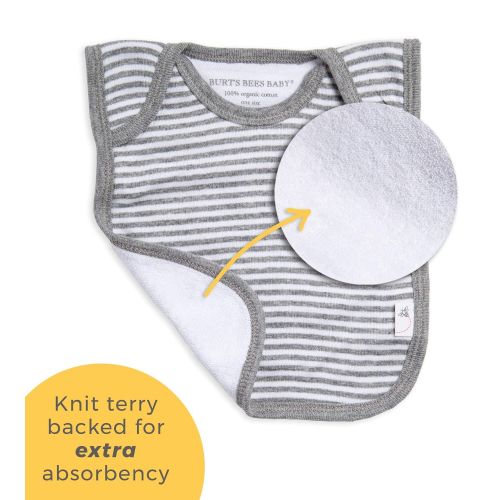  [아마존베스트]Burts Bees Baby - Bibs, 4-Pack Lap-Shoulder Drool Cloths, 100% Organic Cotton with Absorbent Terry Towel Backing (Heather Grey)