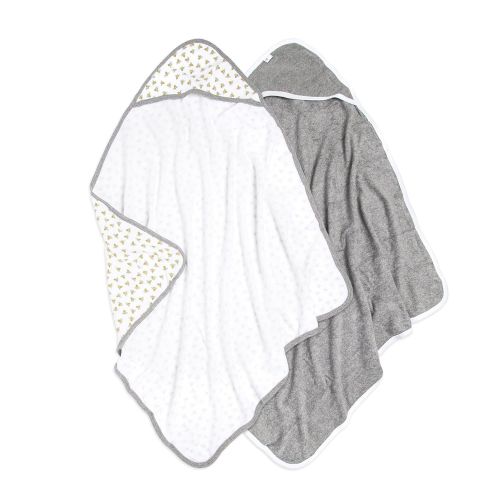  [아마존베스트]Burts Bees Baby - Hooded Towels, Absorbent Knit Terry, Super Soft Single Ply, 100% Organic Cotton (Honey Bee/Grey, 2-Pack)