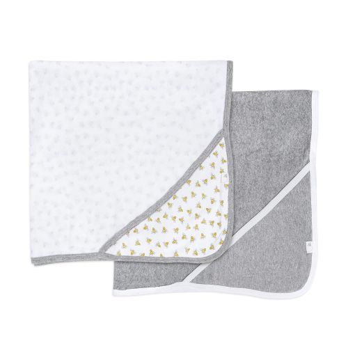  [아마존베스트]Burts Bees Baby - Hooded Towels, Absorbent Knit Terry, Super Soft Single Ply, 100% Organic Cotton (Honey Bee/Grey, 2-Pack)