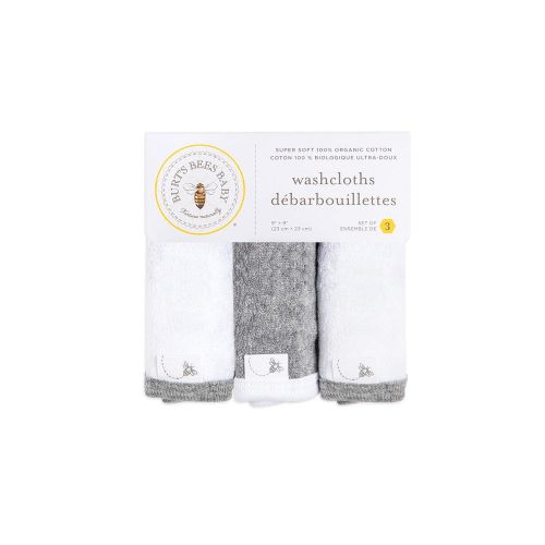  [아마존베스트]Burts Bees Baby - Washcloths, Absorbent Knit Terry, Super Soft 100% Organic Cotton (Heather Grey, 3-Pack)